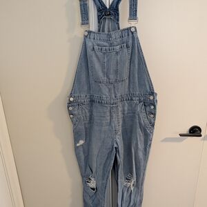 GAP Light Blue Distressed Denim Overalls